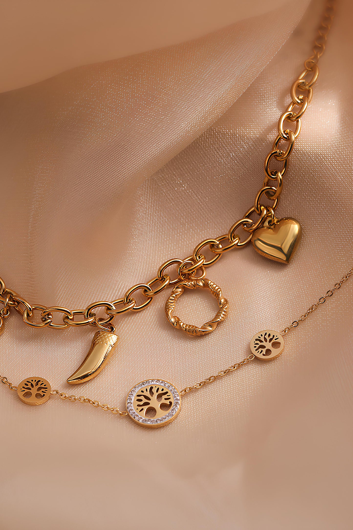 Heart Garland Stacking Pendant Bracelet