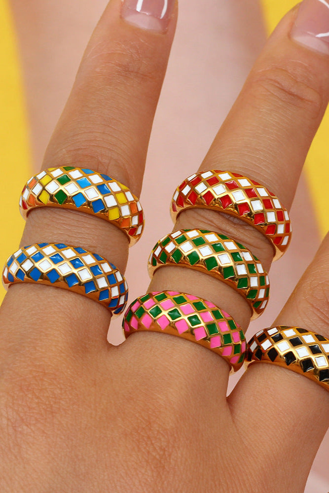 Hip Hop Ring Checkered Color