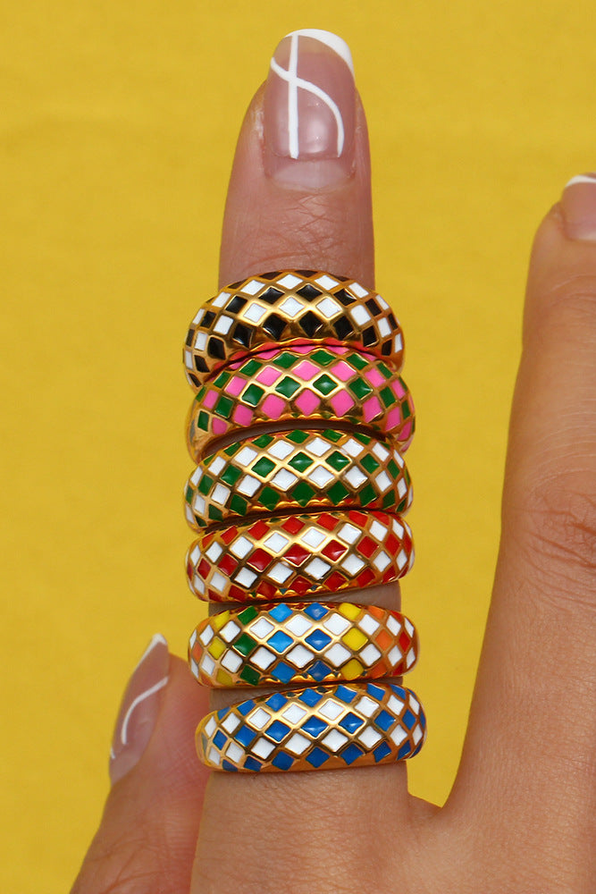 Hip Hop Ring Checkered Color