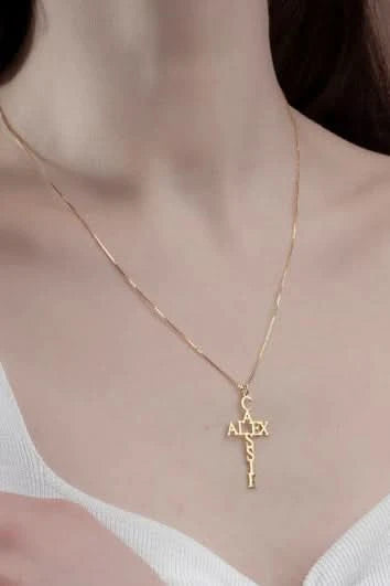 Hollow Cross Name Necklace