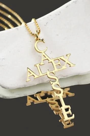 Hollow Cross Name Necklace