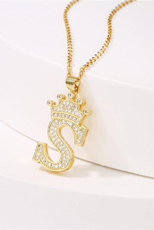 Initial Diamond Name Crown Necklace