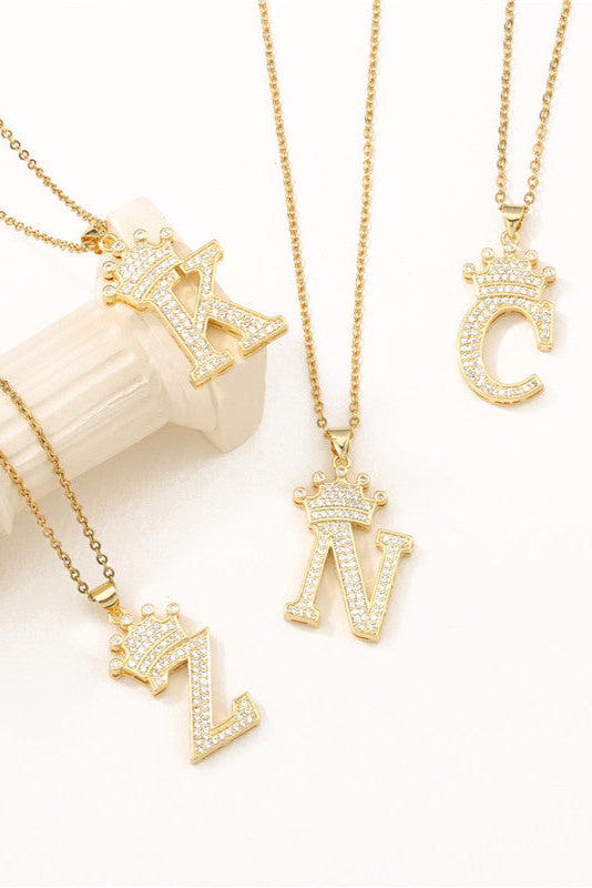 Initial Diamond Name Crown Necklace