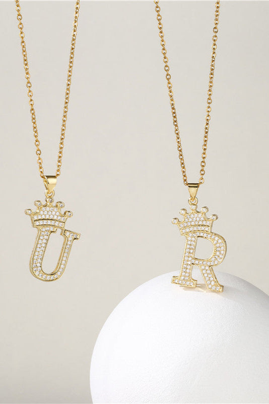 Initial Diamond Name Crown Necklace