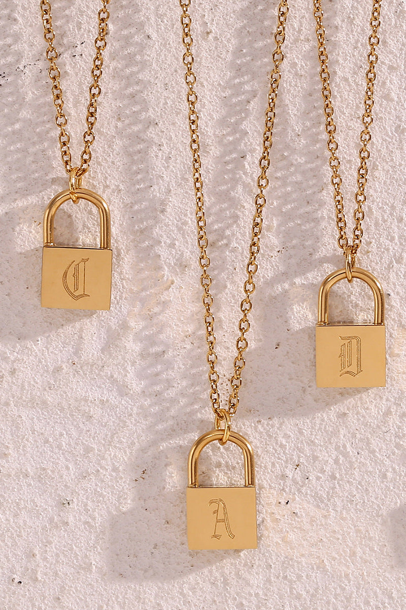 Initial Name Padlock Heart Necklace