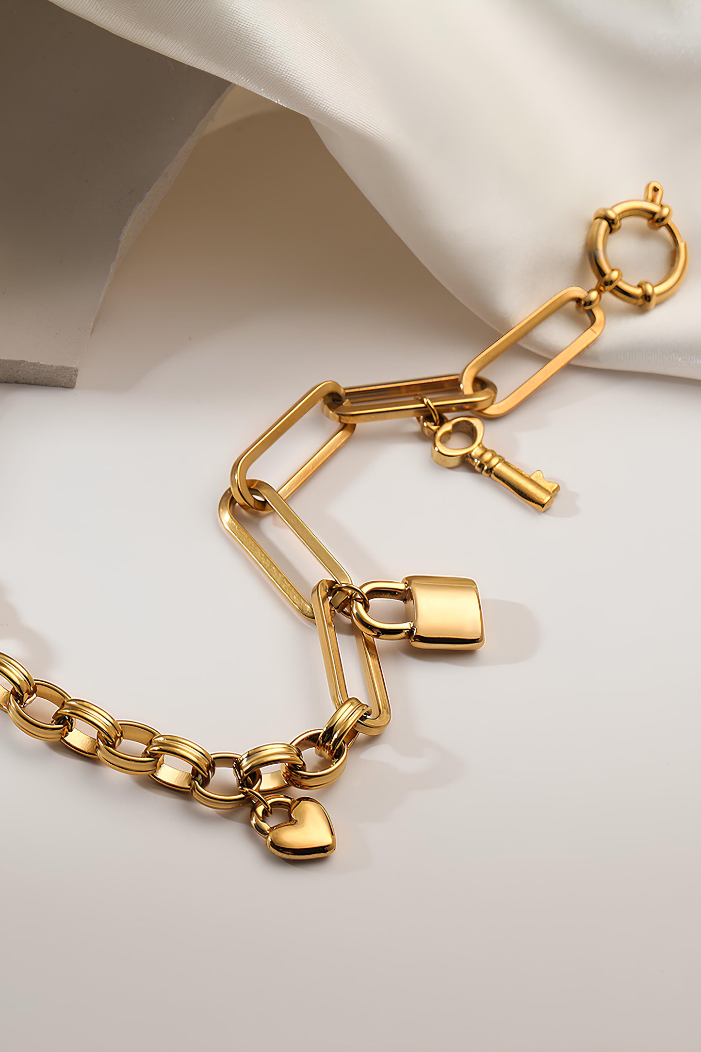 Lock Ring Chain Key Heart Bracelet