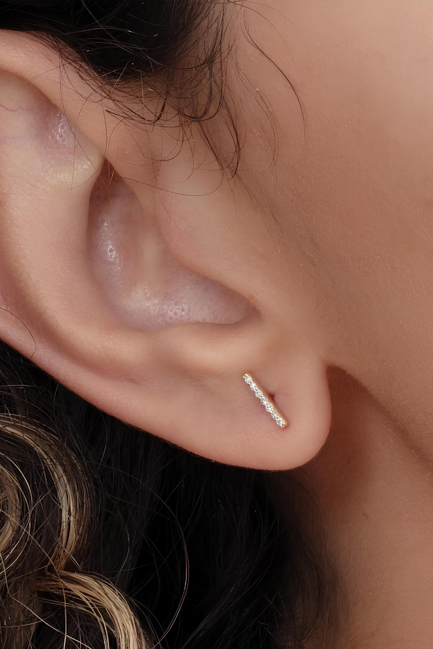 Mini Diamond Bar Stud Earrings