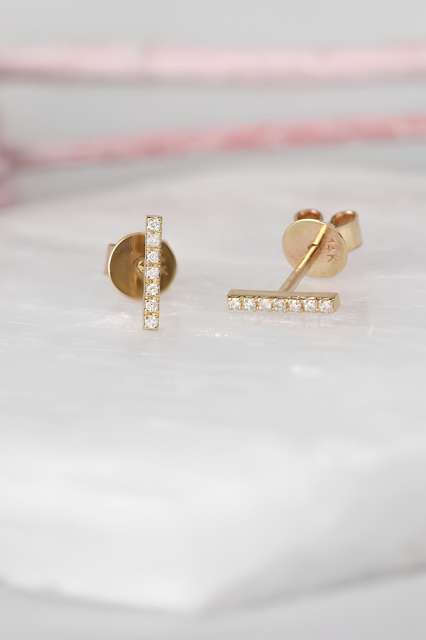 Mini Diamond Bar Stud Earrings