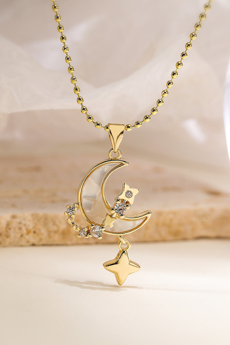 Pearl Moon and Star Pendant Necklace