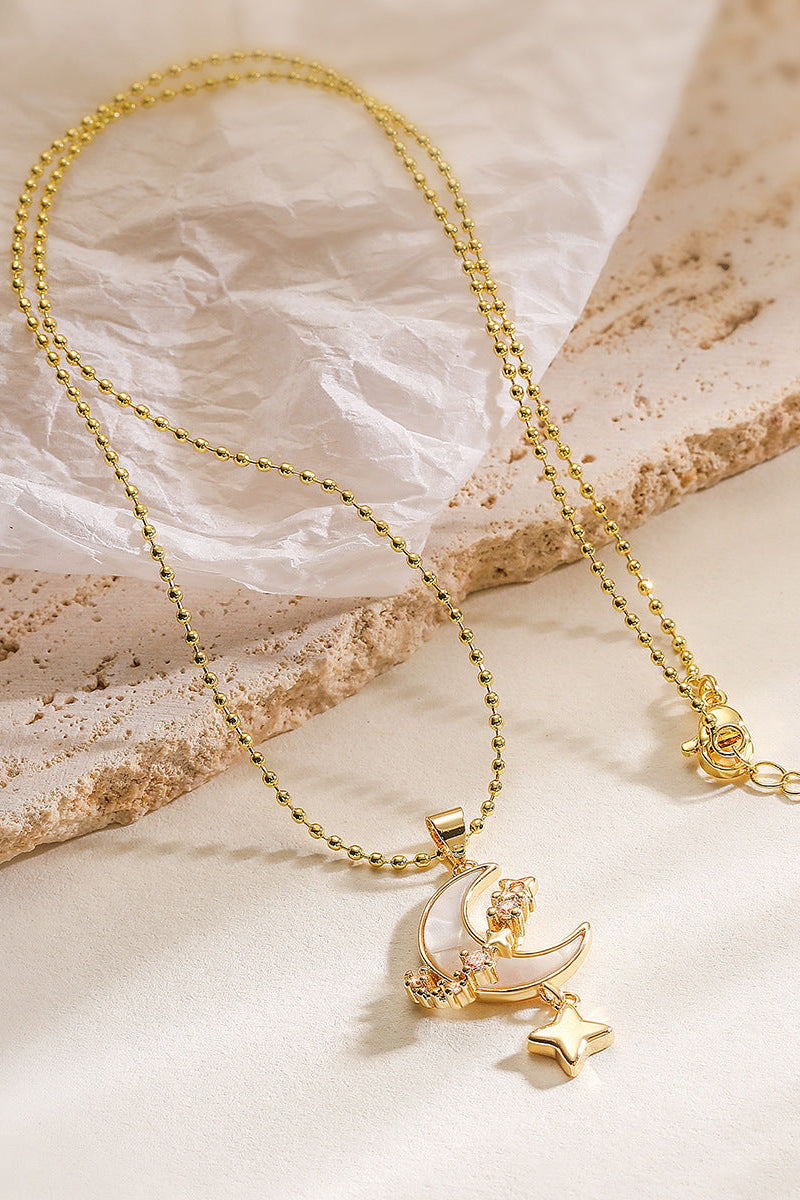 Pearl Moon and Star Pendant Necklace