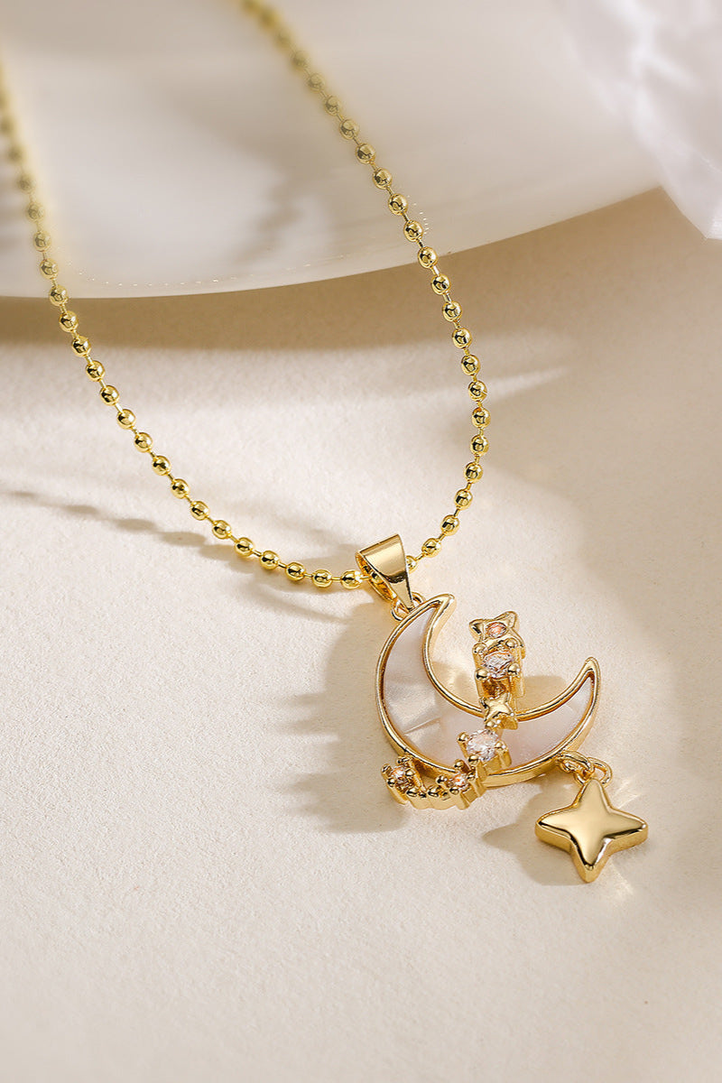 Pearl Moon and Star Pendant Necklace