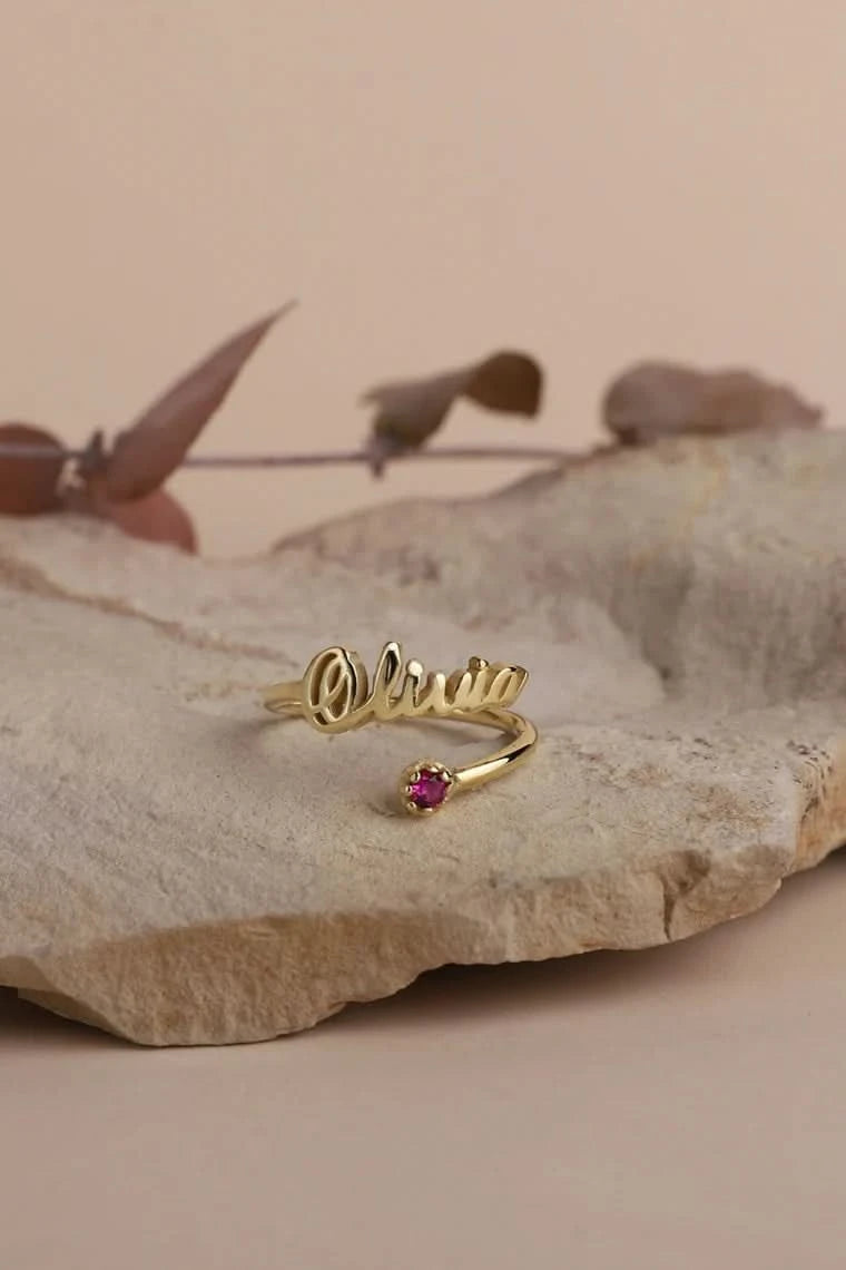 Name Ring with Birthstones