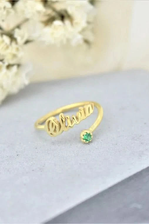 Name Ring with Birthstones