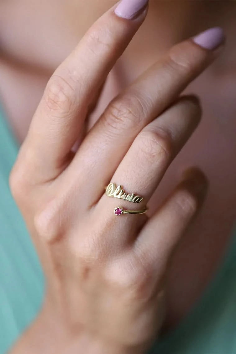 Name Ring with Birthstones