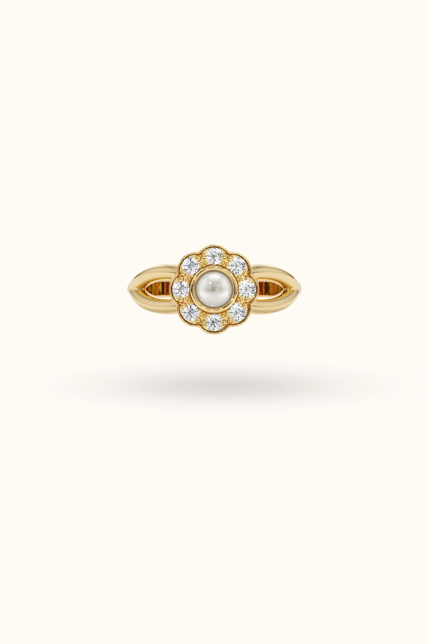 Natural Pearl Ring with Diamonds