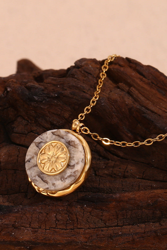 Natural meteorite pendant necklace with sunburst patterns