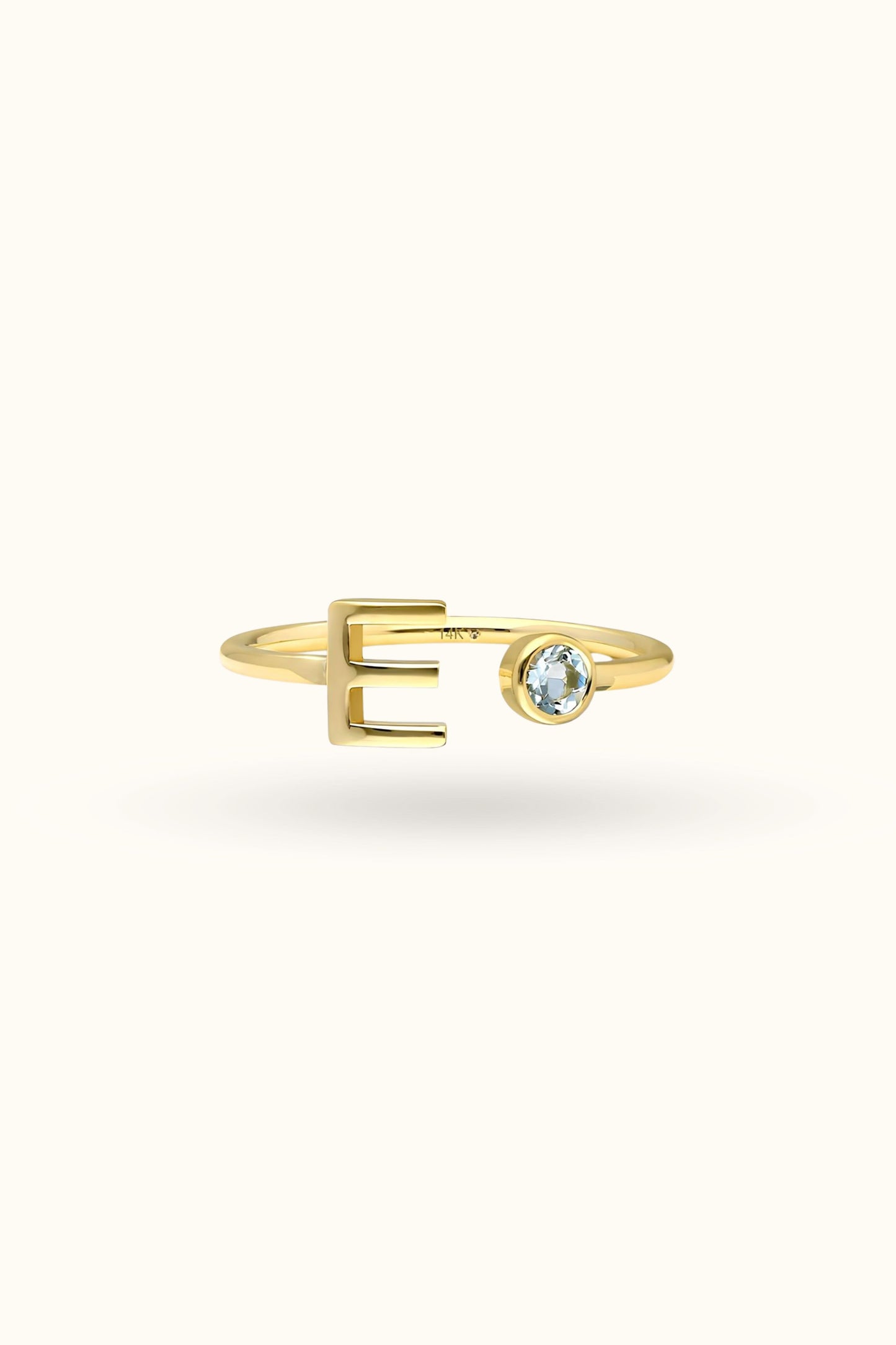 Open Cuff Ring With Initial and Birthstone Ring