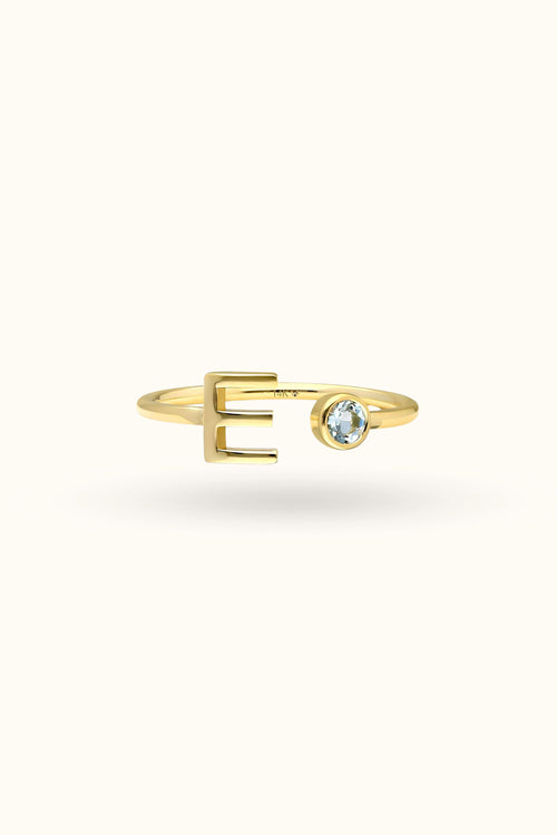 Open Cuff Ring With Initial and Birthstone Ring
