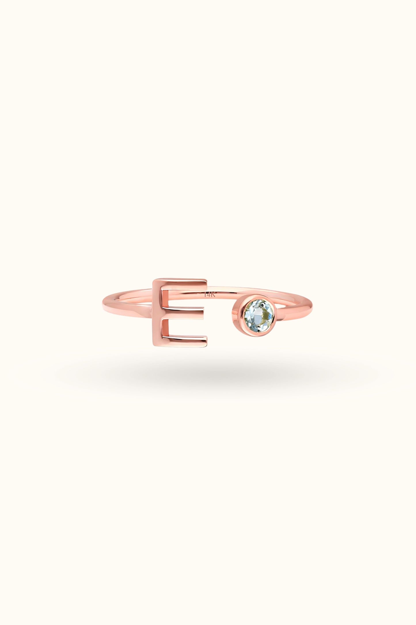 Open Cuff Ring With Initial and Birthstone Ring
