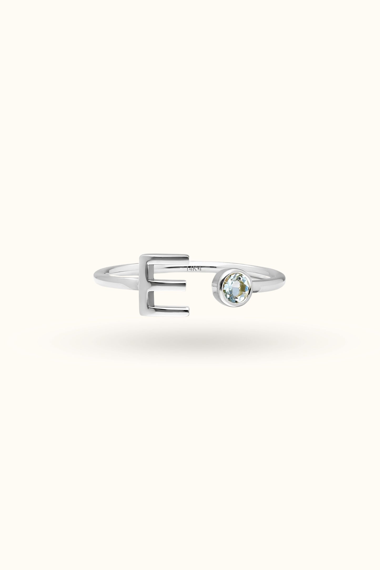 Open Cuff Ring With Initial and Birthstone Ring