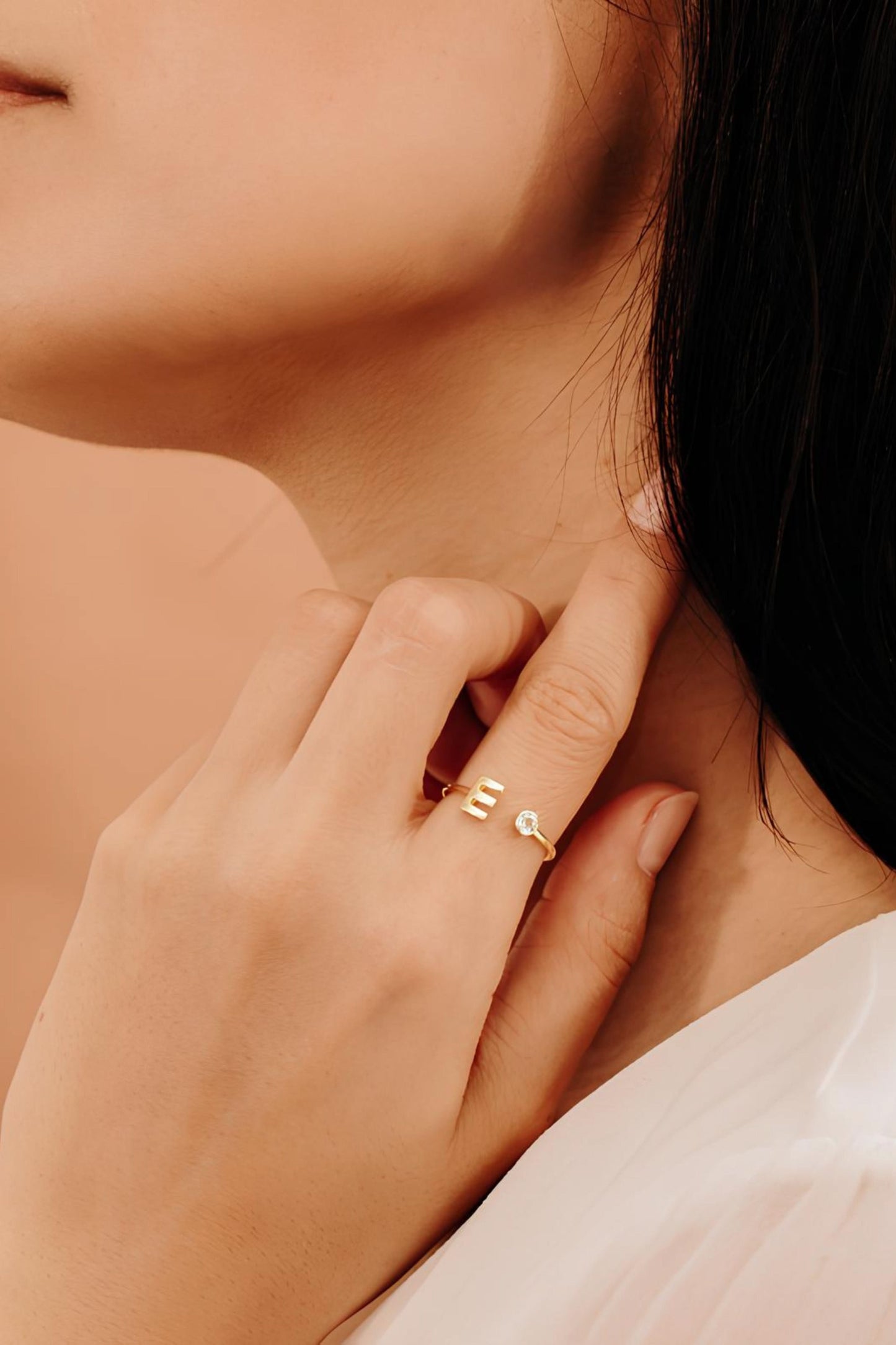 Open Cuff Ring With Initial and Birthstone Ring