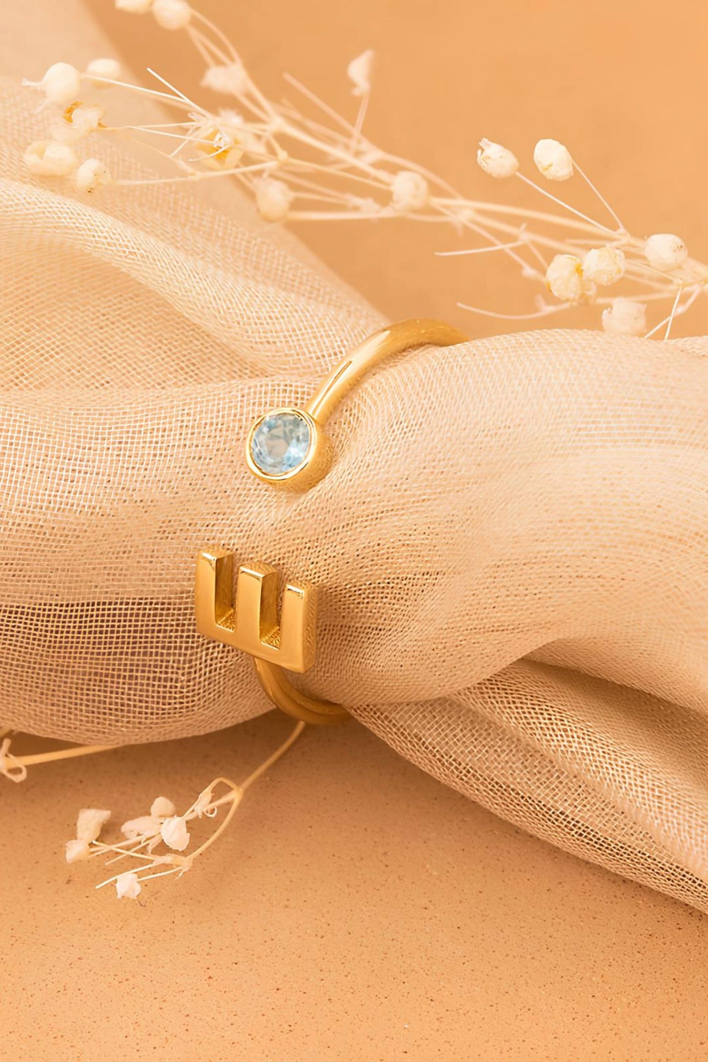 Open Cuff Ring With Initial and Birthstone Ring