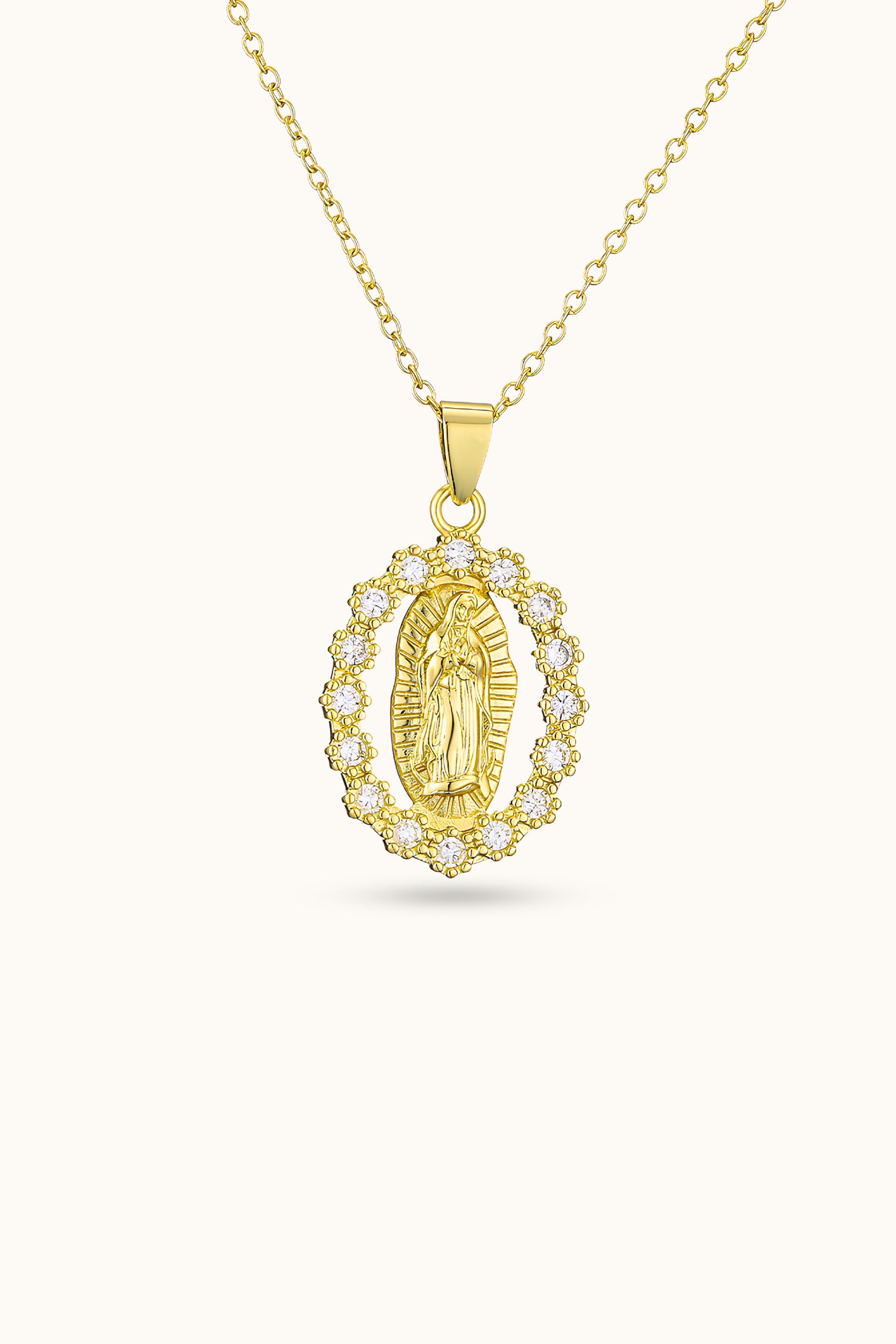 Diamond Virgin Pearl Mary Pendant Necklace