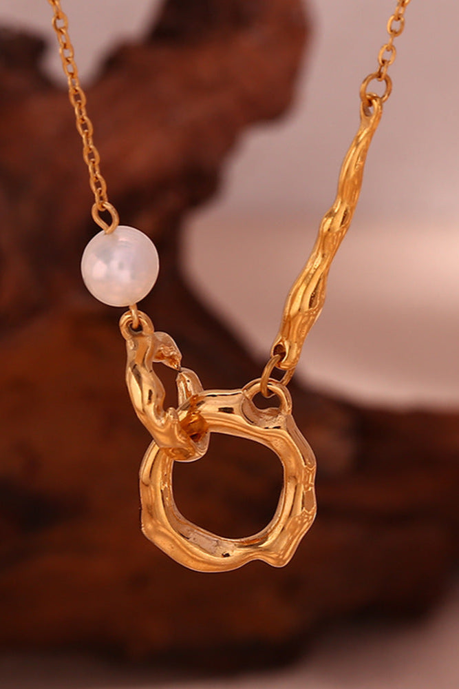 Pearl double ring necklace