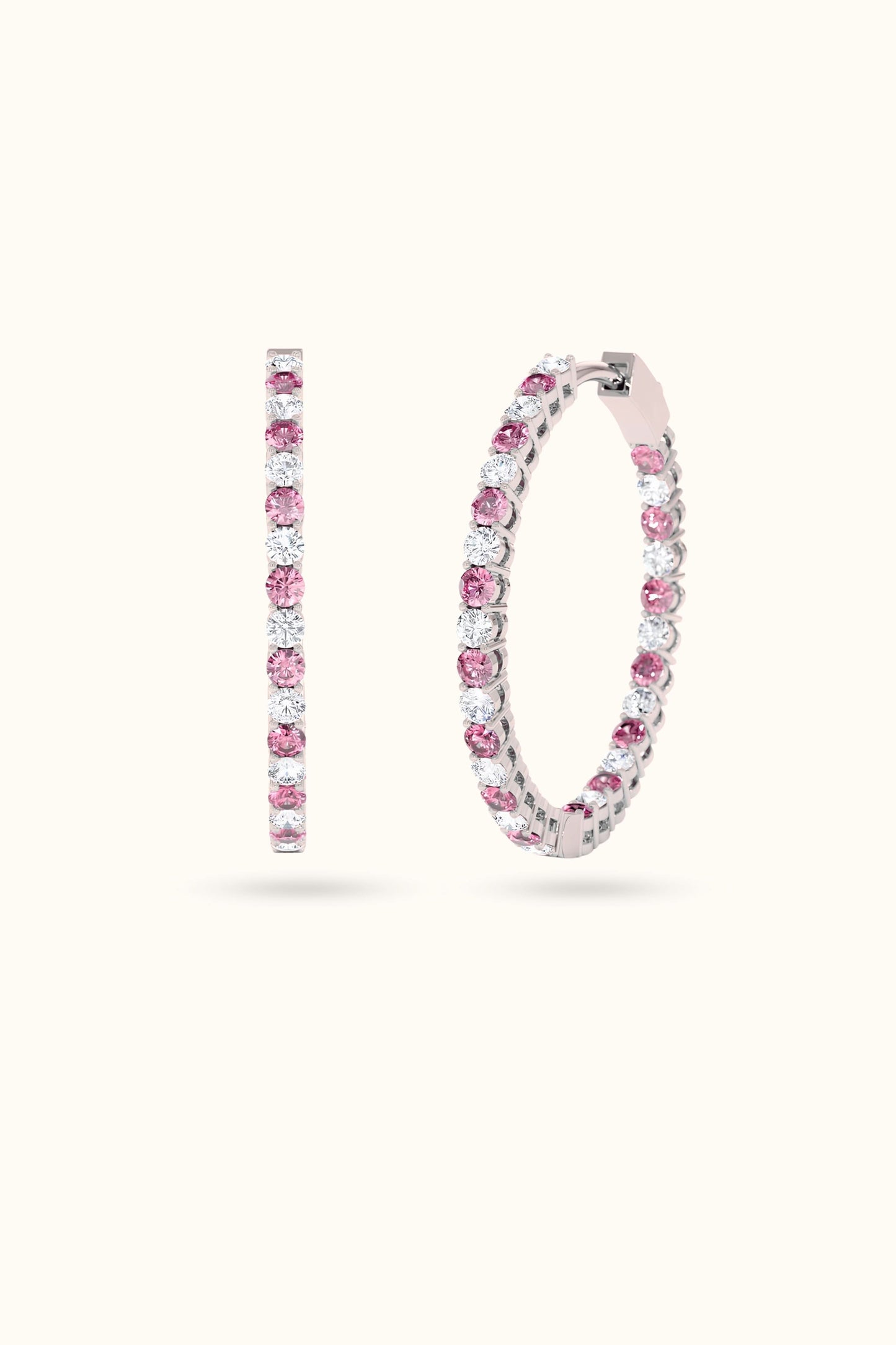 Pink and White Sapphire Hoop Earrings