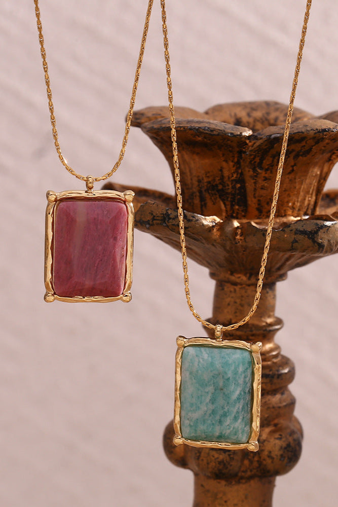 Rectangular Natural Stone Pendant Necklace