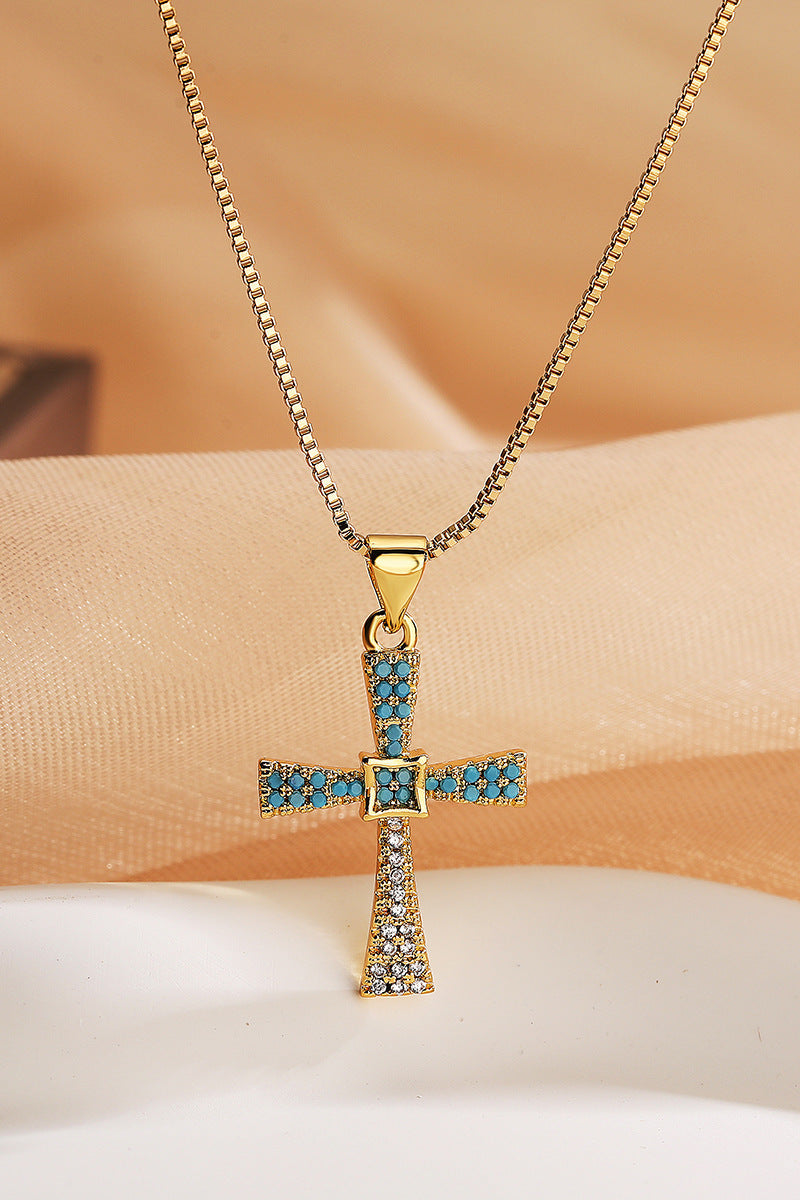 Ribbon Turquoise Cross Pendant Necklace