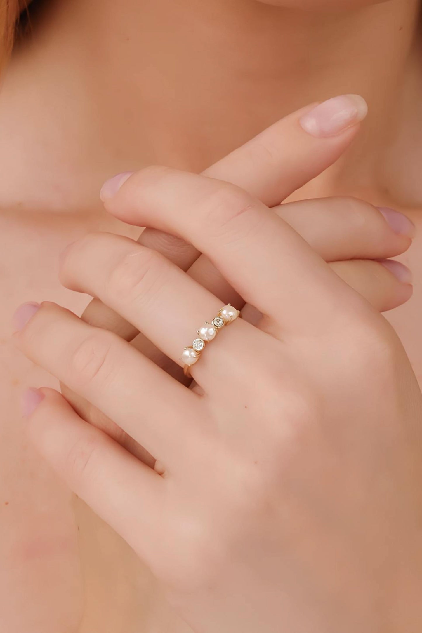 Round Pearl Diamond Ring