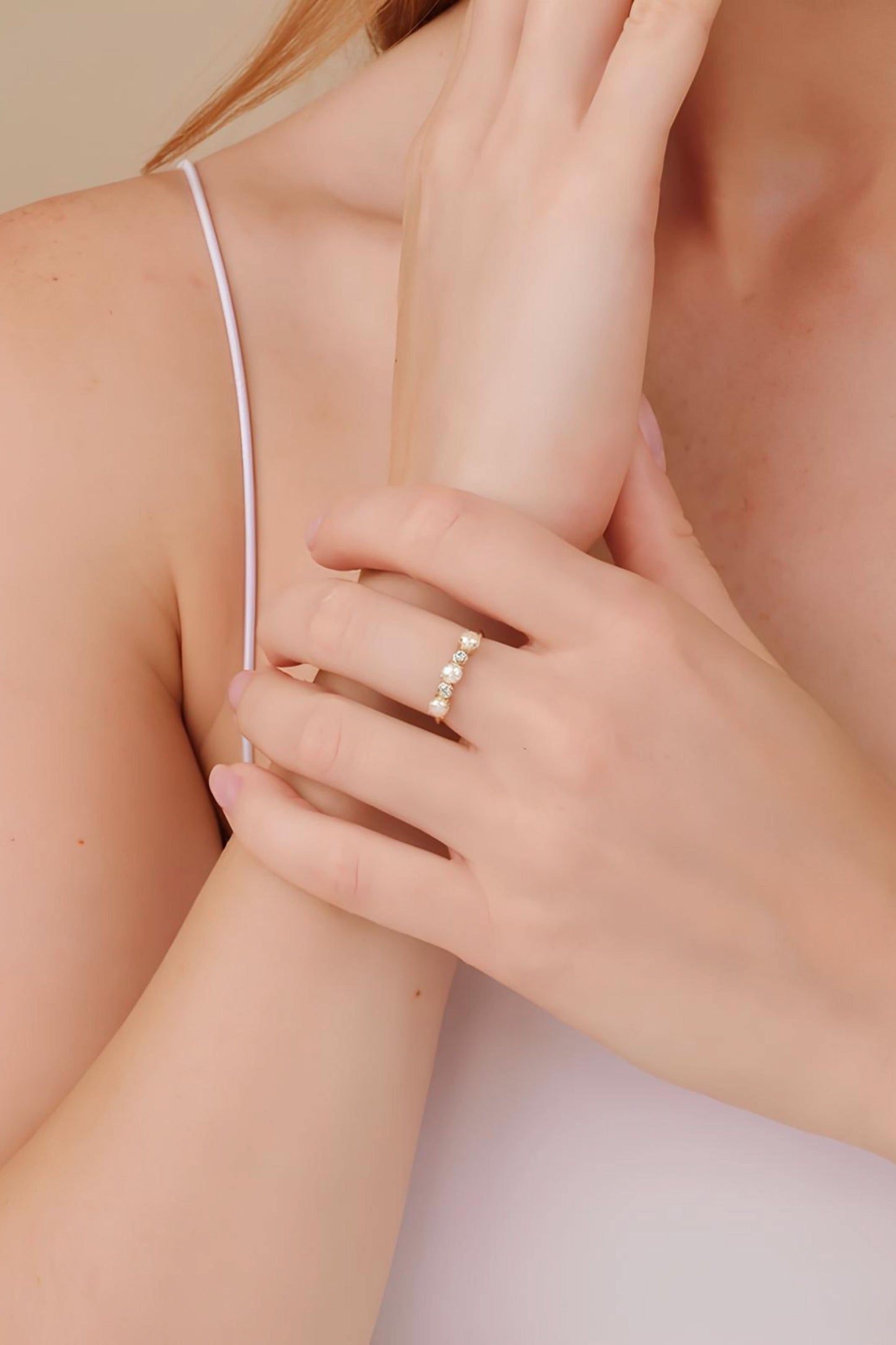 Round Pearl Diamond Ring