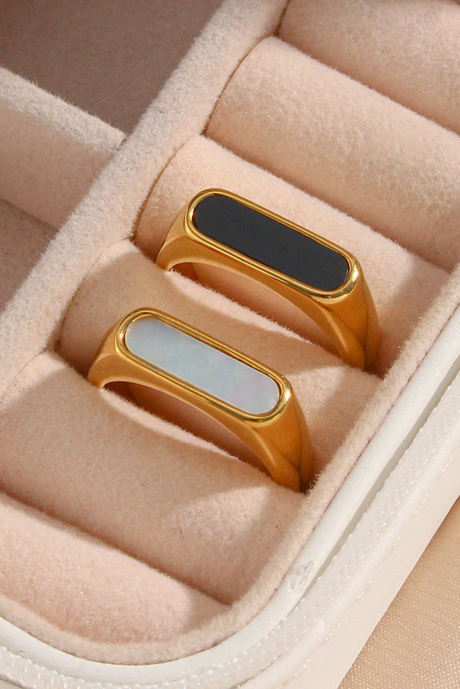 Long Oval White Mother-Of-Pearl Ring