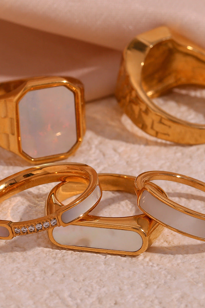 Long Oval White Mother-Of-Pearl Ring