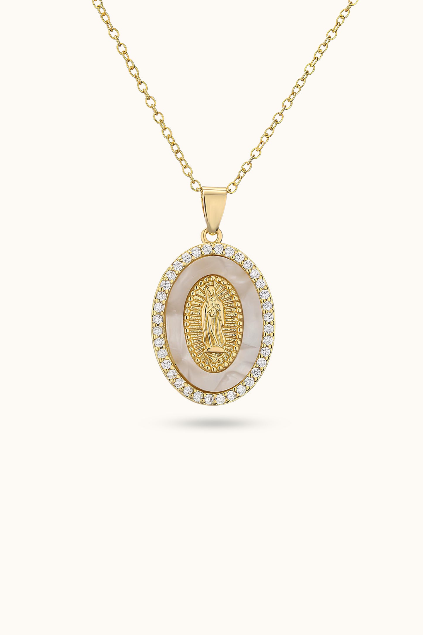 Diamond Pearl Mary Pendant Necklace