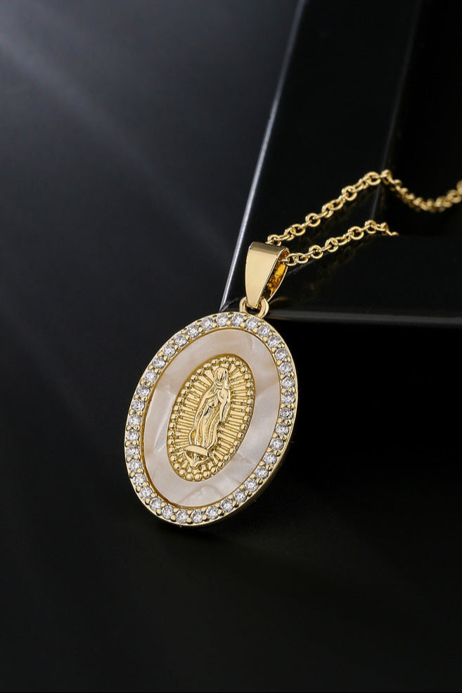 Diamond Pearl Mary Pendant Necklace