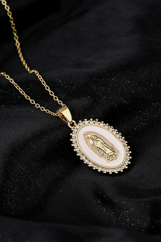 Virgin Diamond Pearl Mary Pendant Necklace