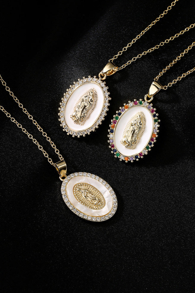 Diamond Pearl Mary Pendant Necklace