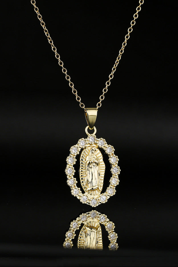 Diamond Virgin Pearl Mary Pendant Necklace