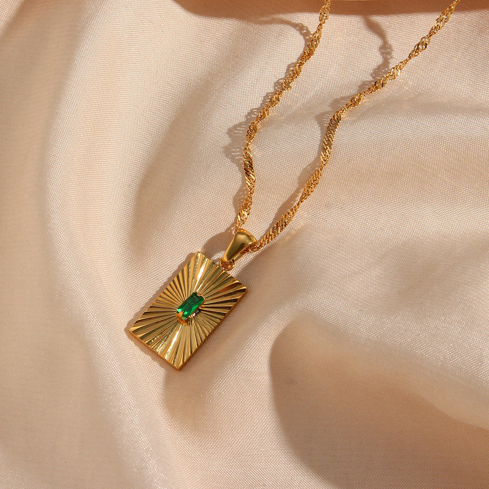 Square Plaque Necklace with Sunburst Pattern