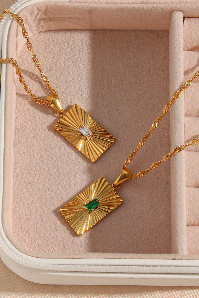 Square Plaque Necklace with Sunburst Pattern