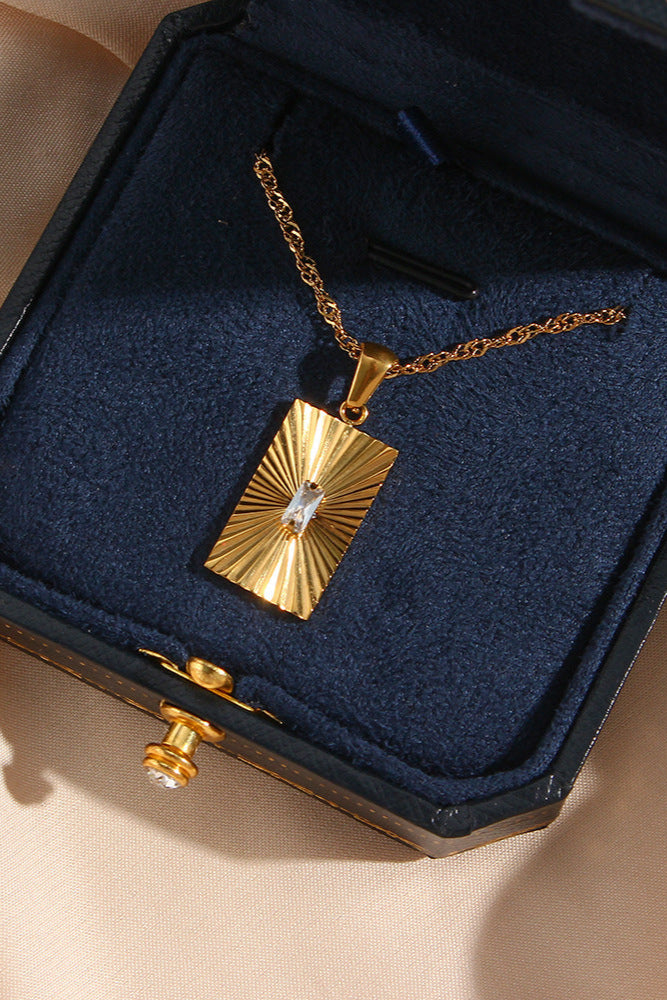 Square Plaque Necklace with Sunburst Pattern
