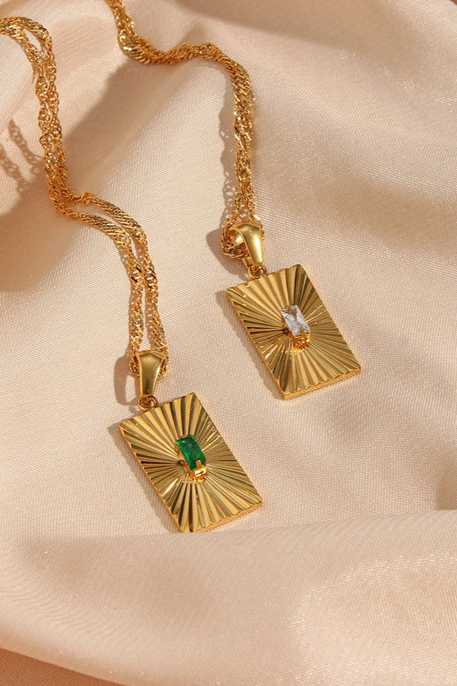 Square Plaque Necklace with Sunburst Pattern