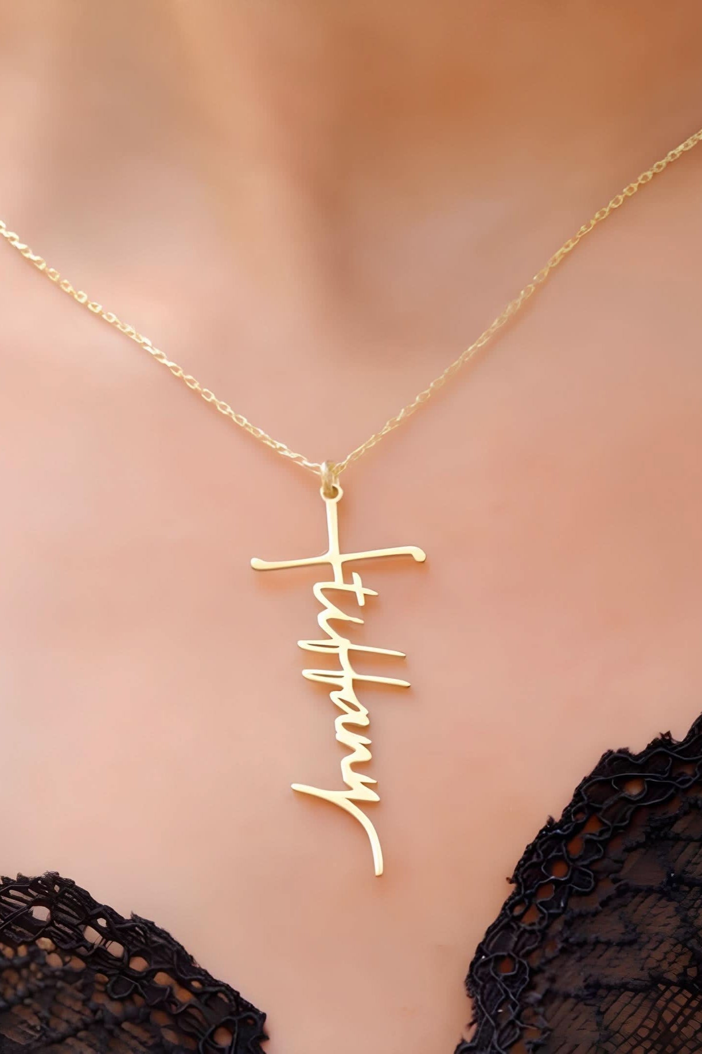 Sword Shape Name Cross Necklace