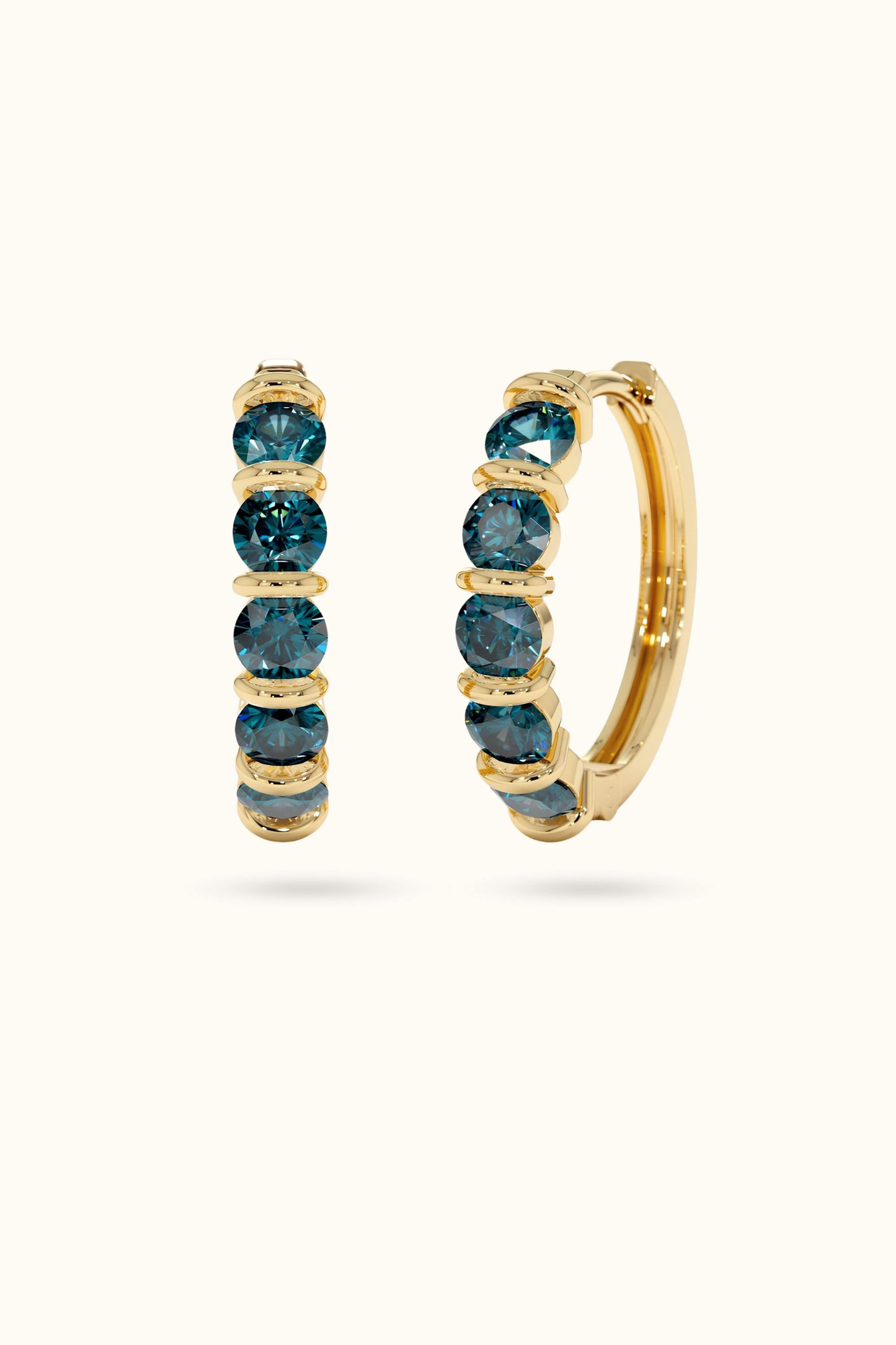 Teal Sapphire Birthstone Hoop Earrings