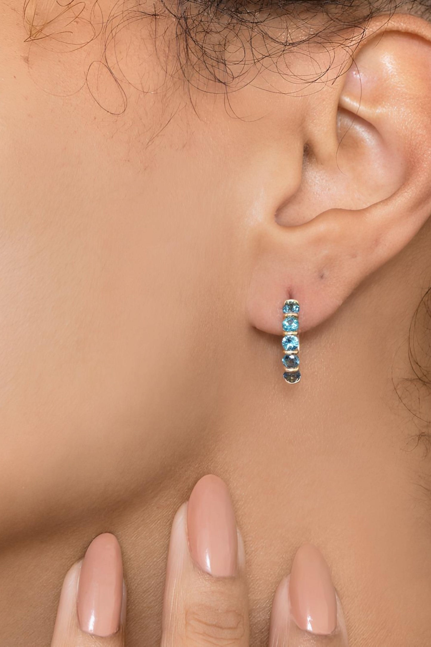 Teal Sapphire Birthstone Hoop Earrings