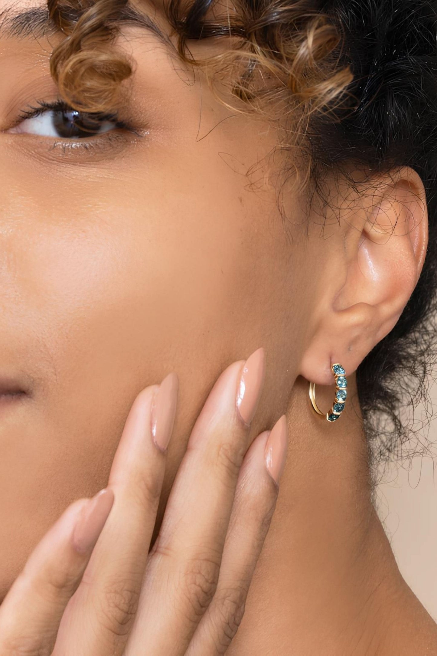 Teal Sapphire Birthstone Hoop Earrings