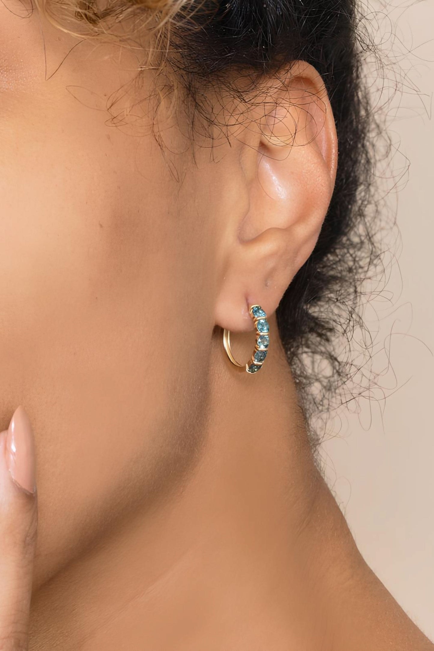 Teal Sapphire Birthstone Hoop Earrings