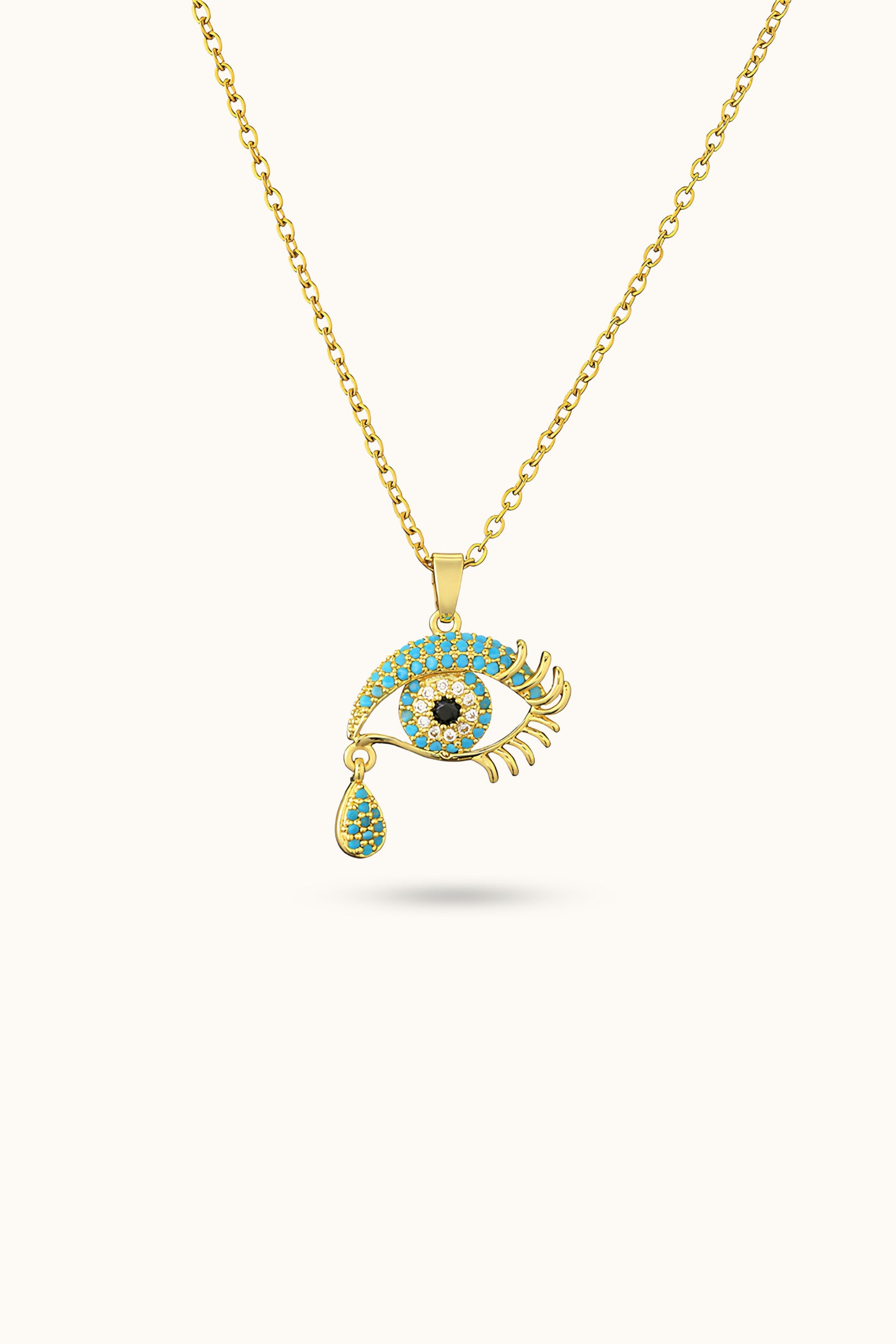 Tear and All-Seeing Eye Turquoise Diamond Pendant Necklace